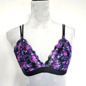 PINK Victoria’s Secret Pink/Black Lace Bralette Large